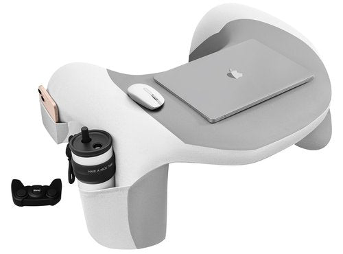 WOGAHEV Laptop Lap Desk, Reading Pillow for Bed, Memory Foam Arm Rest Support Gaming Pillow with Cup/Phone Pocket, Laptop Lap Desk for Working, Gaming, Reading on Couch Bed Floor- White