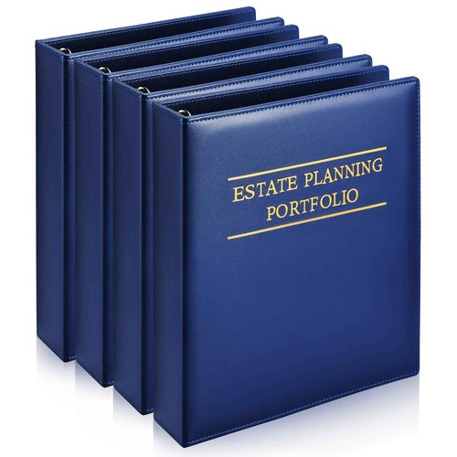 Skyygemm Estate Planning Portfolio Binder PU Leather 3 Ring Binders with Gold Title and Index Tab Dividers, 11'' x 11.8'' x 2.4'' Estate Planning Organizer(Blue)