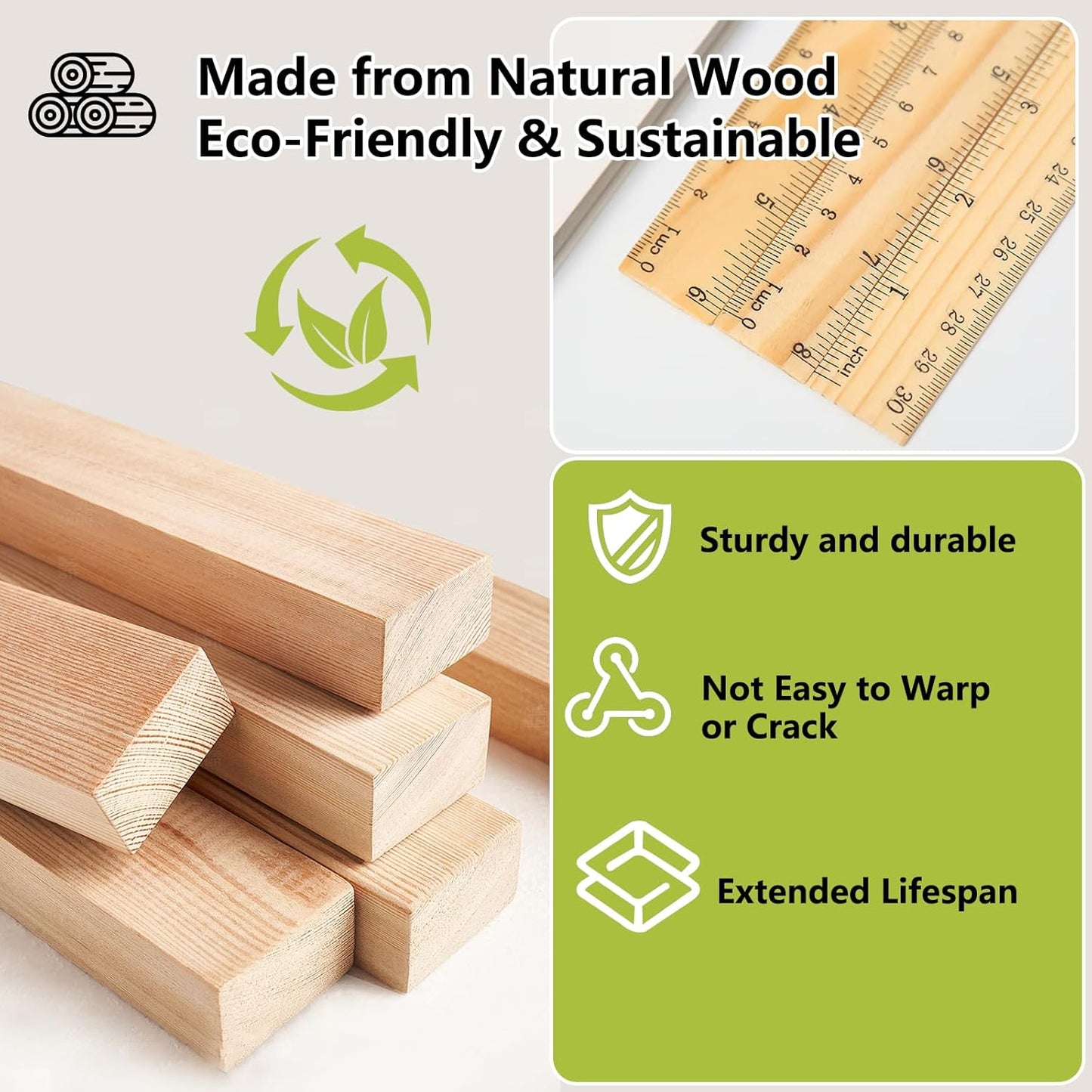 Wood Ruler Set by [Brand Name] - 3 Pack with 6", 8", and 12" Lengths for Precise Measurements | Ideal for Home, Office & Engineering