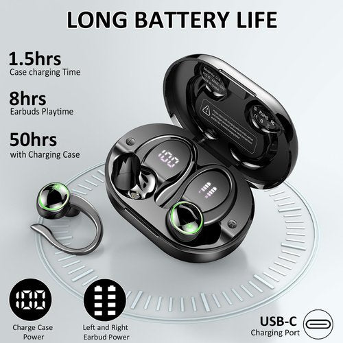 Wireless Earbuds, 2025 Bluetooth 5.4 Headphones Sports, 50H Playback Over-Ear buds with ENC Noise Cancelling Mic, Deep Bass Fitness Earphones with Earhooks, IP7 Waterproof Headset for Gym Workout
