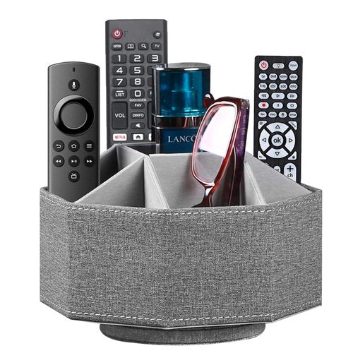 Swivel Remote Control Holder, 9 Rooms Desk Organizer and Decorations for Living Room, Leather Bedside Storage Caddy for TV Controllers/ Makeup Brush Pen/ Office Stationery/ Art Supplies/ Eyeglasses