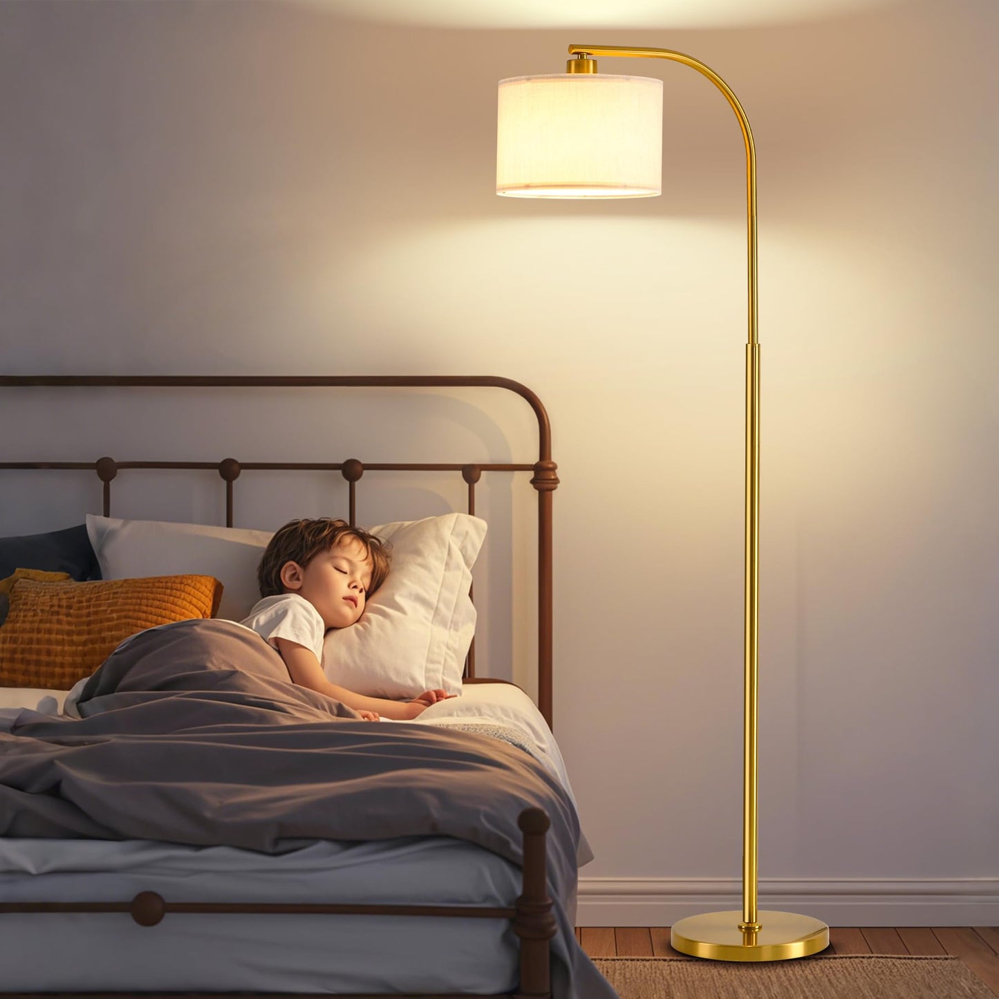 KQW Tall Floor Lamp for Living Room,65'' Modern Standing Lamps with 9W LED Bulb,Elegant Floor Light with Fabric Shade,Gold Tall Lamp for Bedroom Office Study Room Corner Dining Room