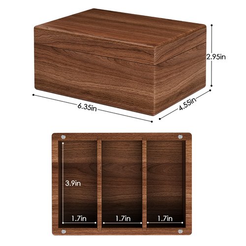 MaxGear Business Card Holder for Desk, 2.2" x 3.5" Walnut Wood Business Card Organizer, Index Cards Box Holds 300 Cards, 3 Divider Boards Includes A-Z Tabs, Desktop Organizers for Office & Home