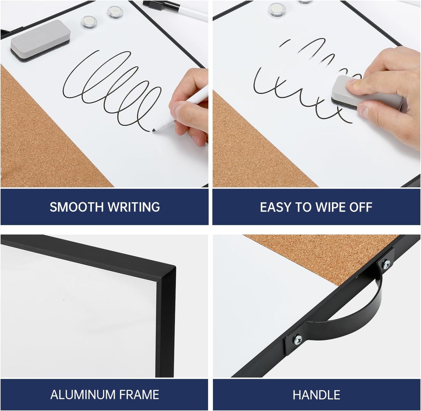 TSJ OFFICE Magnetic Dry Erase Board - 12" X 16" Portable Whiteboard with Cork Board & Black Frame