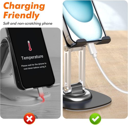Cell Phone Stand - Adjustable 360° Rotating Desktop Holder for iPhone 17/16/15/14/13/12/11 Pro - Black