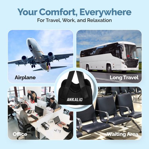 2 Pack No-Collapse Airplane Foot Hammock–Adjustable Foot Hammock for Plane Travel with Thick Bamboo Base, Lightweight Travel Footrest for Office, Flights(Black)