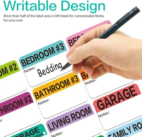 Regine Switzerland 600 Count Large Home Moving Packing Box Labels - Color Coded & Writable Notes Areas for 3-4 Bedroom House