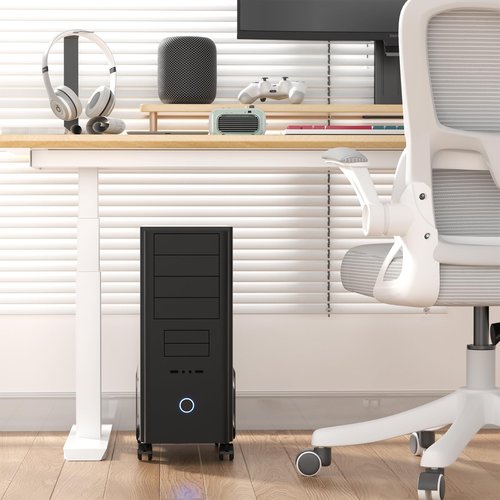 AGPTEK CPU Stand - Adjustable Width 4.7" to 8.2" with 2 Locking Wheels and 2 Caster Wheels - Black