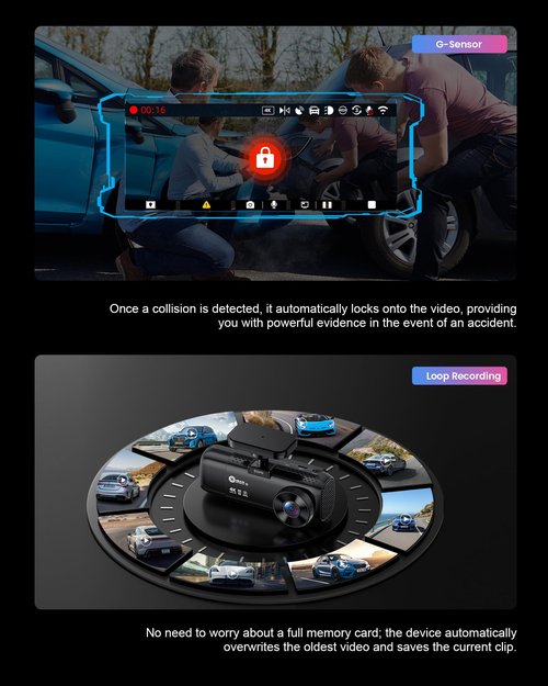 OMBAR T1 4K 3 Channel Dash Cam, STARVIS 2 IMX678 Sensors, Free 128GB Card, 2025 New Full Color HDR Night Vision, 4K+1080P+1080P Triple Car Camera,5G WiFi, 24H Parking Mode, Support 512GB Max