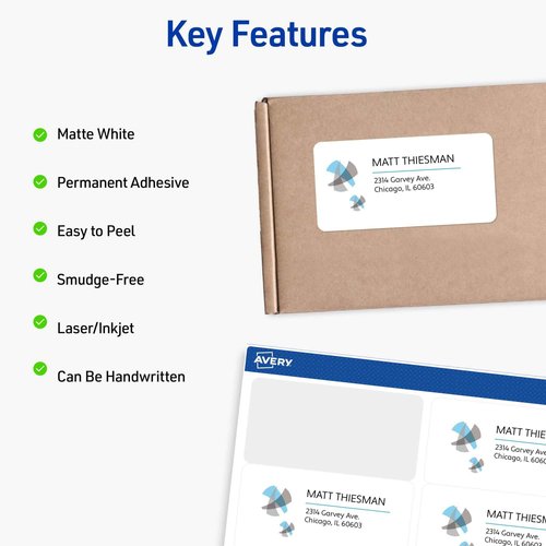 Avery Printable Shipping Labels, Sure Feed Technology, 2" x 4" Customizable Stickers, White, 2,500 Blank Mailing Labels, Great for Mailing, Shipping, and More (95945)