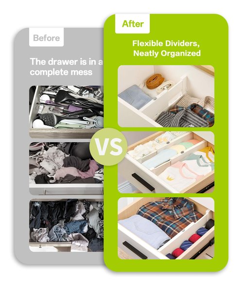 Irosiy Adjustable Drawer Organizer with Non-Slip Silicone, Multi-Purpose Storage Solution for Wardrobe, Kitchen, Office, Durable ABS Plastic, Easy Setup