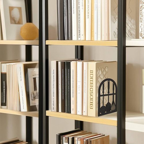CRASPIRE 1 Pair Black Metal Bookends Kitchen Heavy Duty Study Non-Skid Tableware 4.7x3.5x7 Book Holder Stand Decorative Organizer Support for Office Shelves Cookbook Room Desk Christmas Birthday Gift