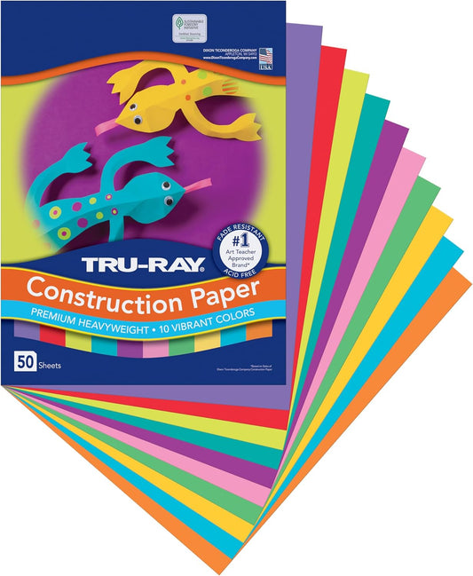 Tru-Ray Construction Paper - 10 Vibrant Colors | 9" x 12" | 50 Sheets for Creative Projects
