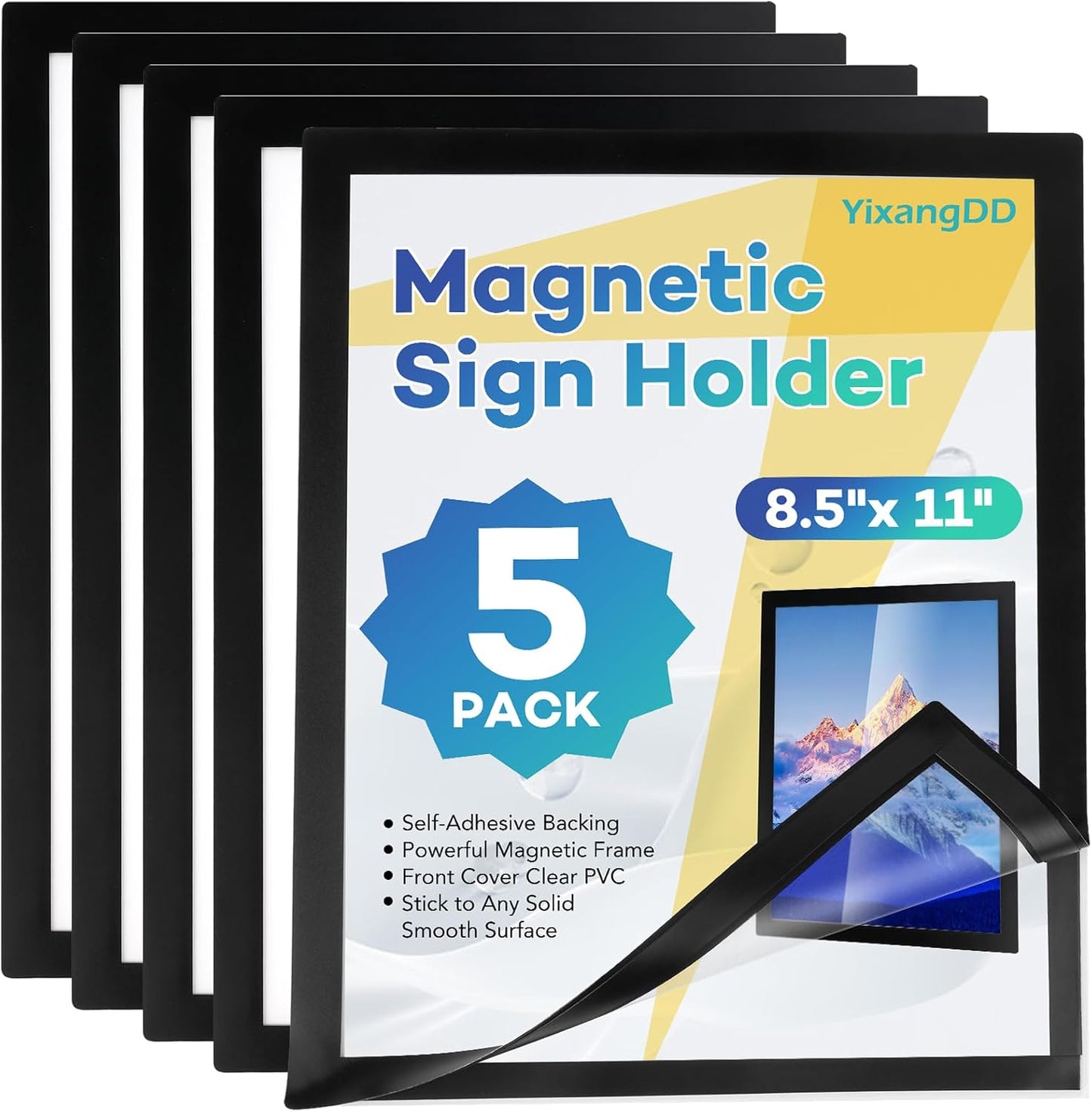 YixangDD Magnetic Sign Holder - 5 Pack Self-Adhesive 8.5 x 11 Document Holders for Office & Store Display