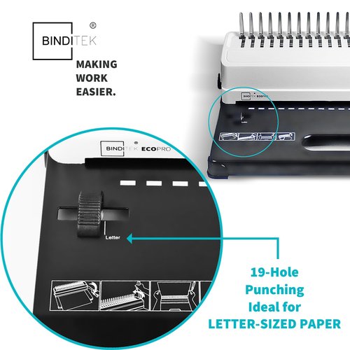 Binditek Binding Machine, 19-Hole, 450 Sheets, Comb Binder Machines with 100 PCS 1/2" Comb Spines, for Letter Size, A5 or Smaller Sizes