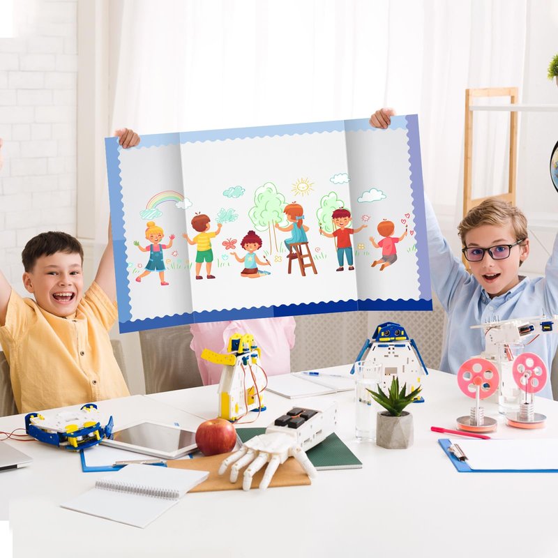 Dinifee 90 Pcs Science Fair Board Supplies Include 72 Trim Scalloped Bulletin Borders 18 Presentation Board Subtitles for Classroom Office Display(Blue)