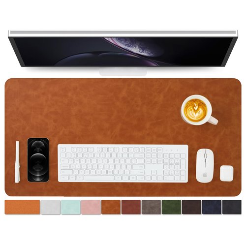 Distressed Leather Desk Mat - Non-Slip PU Desk Pad for Office and Home - Desk Organization and Accessories - Ideal for Large Mouse Pad and Desk Mats on Top of Desks(Tan,31.5"x 15.7")
