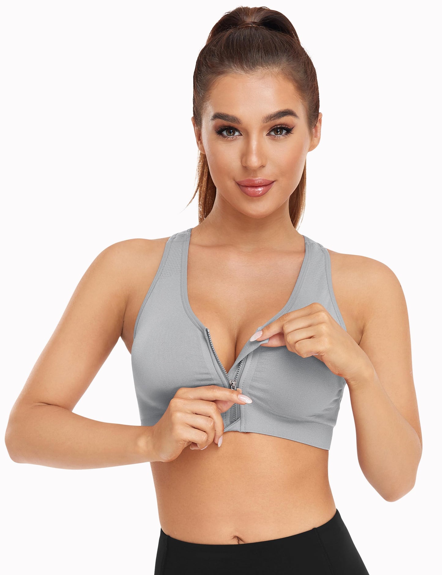Women's Zip Front Sports Bra Wireless Post-Surgery Bra Active Yoga Sports Bras