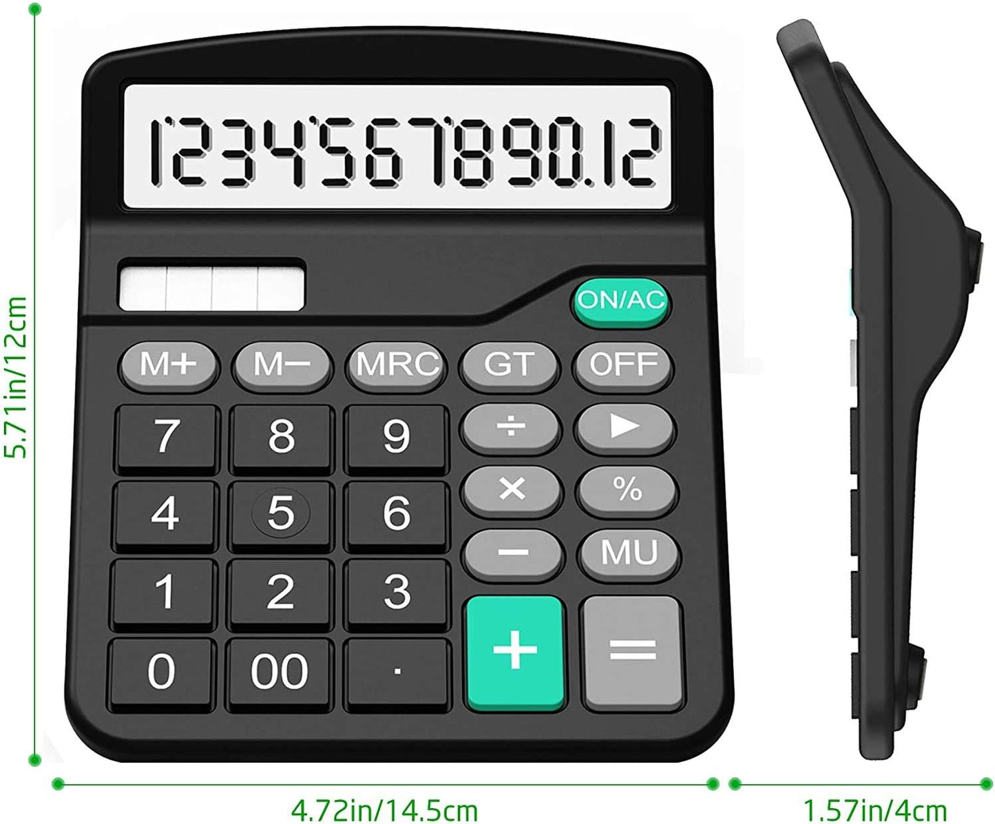 Splaks Desktop Calculators - Dual Power Solar & AA Battery | 12-Digit Large Display (Black & Silver)