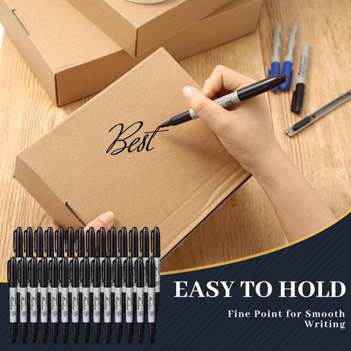 Thenshop 300 Pack Black Permanent Markers Bulk Fine Tip Permanent Marker Set Quick Drying Fine Point Pens for Classroom, Office, Home, Work on Wood, Metal, Stone, Glass, Christmas Office Gifts