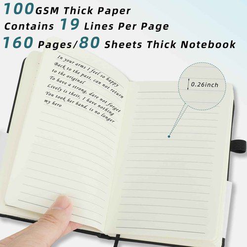 Coopay 12 Pack A6 Pocket Small Notebook with 12 White Pens Bulk Classic Hardcover Leather Journal Set with Pen Holder for Men Women Writing, Office, Home, School, Business, 100GSM, 3.5” x 5.5”, Black