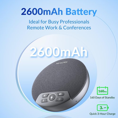 NEWORK Bluetooth Conference Speakerphone with 4 Microphones, 3M Voice Pickup, Bluetooth/USB-C/Dongle Connections, 2600mAh Battery for 6H Use, Dual Device Daisy Chain, Compatible with Windows/macOS