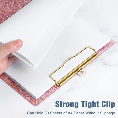 Piasoenc Acrylic Clipboards, Fashion Glitter Clip Board with Low Profile Gold Clip, Designed for Classroom School and Office Use, A4 Letter Size 9 x 12.5 in, Pink