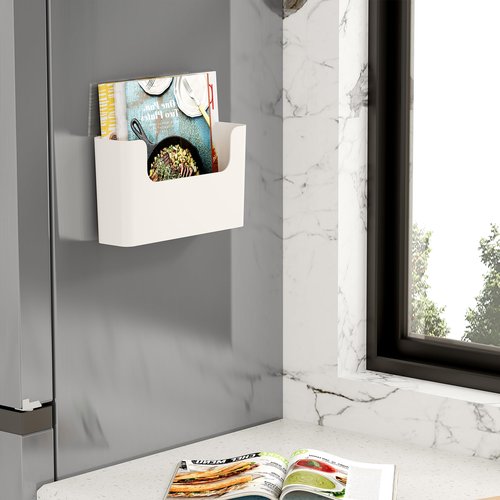 Senhoglb Office Hanging File Holder Oragnizer Rack, 6 pcs Wall Mounted Document Holder, Plastic Wall Magazine Rack Storage with Adhesive Pad for Home, Door , Cream White(No Drilling)