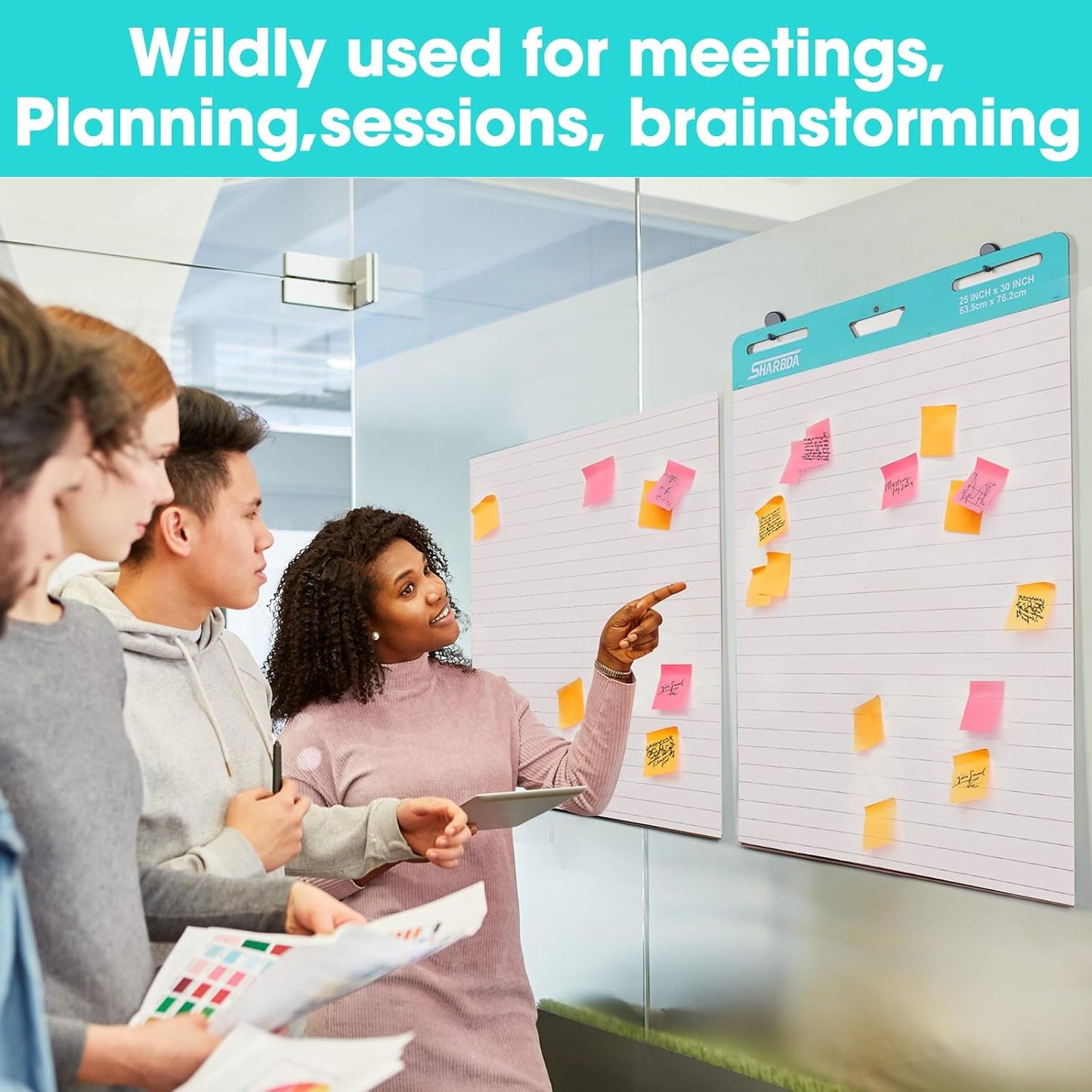 Skiennix Lined Sticky Easel Pad - Super Sticky & Bleed-Resistant Flip Chart Paper | 25" x 30", 30 Sheets/Pad, 2 Pads