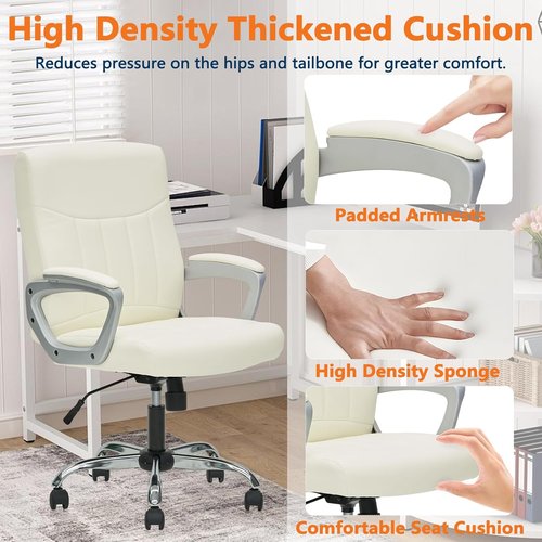 CLATINA Ergonomic Executive Office Chair - Comfortable Adjustable PU Leather - White 1PK