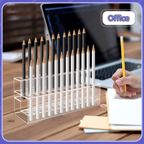 SBYURE Acrylic Pen Holder, 2 Tier Pen Display Stand 48-Slots Pen Holder Clear Pen Display for Craft Shows, Home Office Desk School Supplies