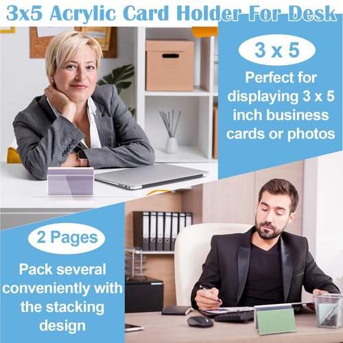 2 Pack 3x5 Index Card Display Holder Acrylic Cards Holder Stand Acrylic Business Card Holders Name Card Organizer Postcard Stand Display 200 Capacity for Studying Supplies No Card (Clear, 2 Pack)