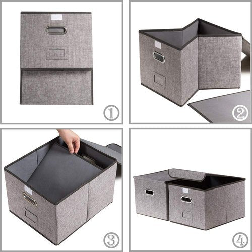 PRANDOM File Organizer Box - Set of 1 Collapsible Decorative Linen Filing Storage Hanging File Folders with Lids Office Cabinet Letter Size (15x12.2x10.75 inch)