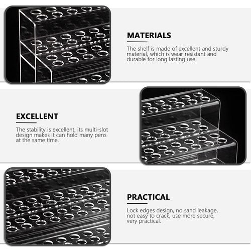 SUNSHNO Plastic Pen Holder Stand, 48-Slots Clear Pen Display Stand Rack Eyebrow Pen Stand Makeup Brush Rack Organizer for Store School Office Home, Transparency