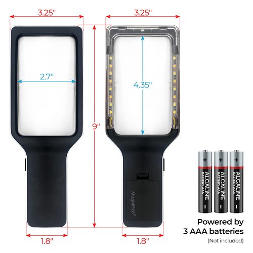 MAGNIPROS Patented 6X Large Magnifying Glass with Light | 3 Color Light Modes | Anti-Glare Lens & Stepless Dimmable LEDs | Perfect for Reading Fine Print & Inspection - Ideal for Seniors & Low Vision