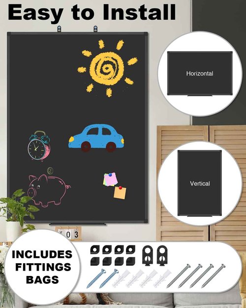 XBoard Magnetic Chalkboard Blackboard 48 x 36, Chalk Board/Black Board with 2 Magnets, Black Aluminium Frame