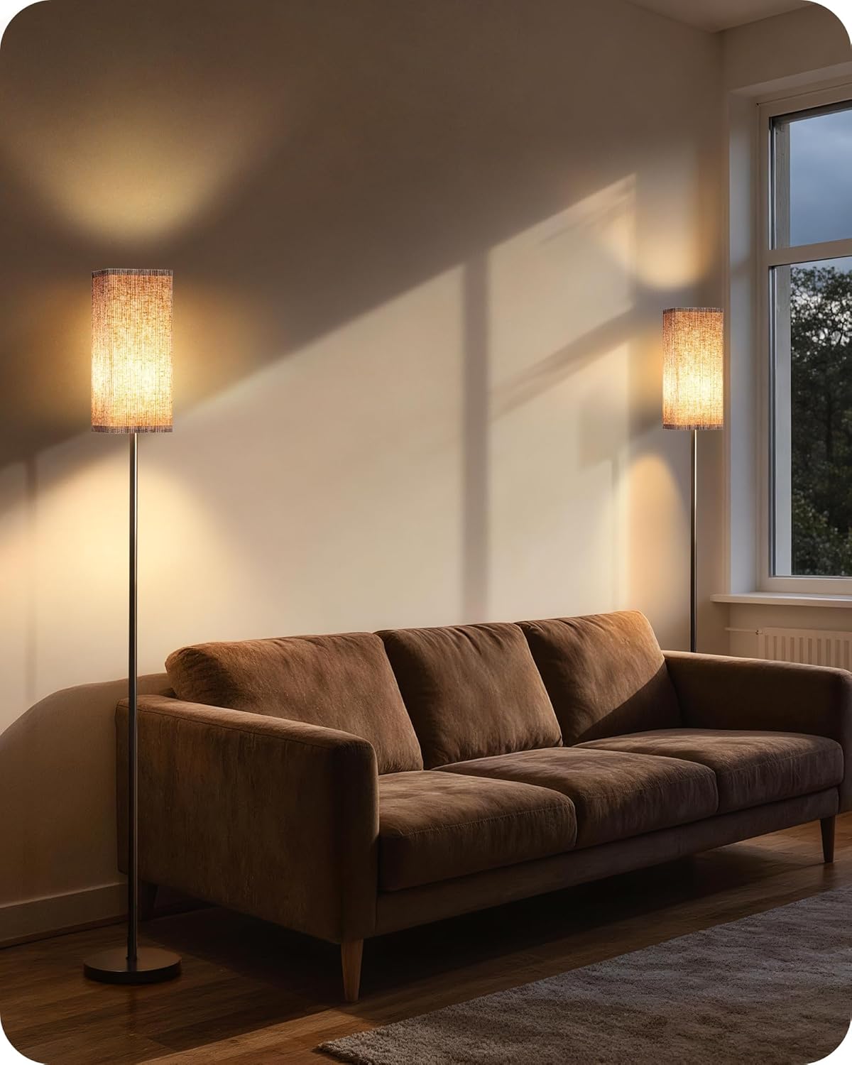 Skiennix Dimmable Floor Lamp - Modern Corner Lamp with Remote & Foot Switch | Beige & Black, 64.2” Tall