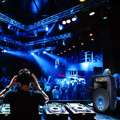 PRORECK Dance 12 Portable 12-Inch 1000 Watts 2-Way Powered PA Speaker System Combo Set with Bluetooth/USB/SD Card Reader/FM Radio/Remote Control/Speaker Stand for Party DJ Wedding Meeting