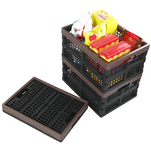 Kekow 15 L Black Plastic Collapsible Storage Basket, Folding Crates Storage, Set of 3