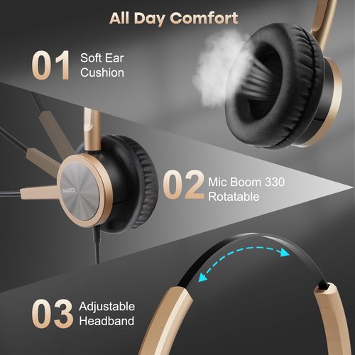 MAIRDI Telephone Headset with RJ9 & 3.5mm Jack for Office Landline Deskphone Cell Phone PC Laptop, Call Center Phone Headset with Microphone, Works for Cisco 7941 7965 6941 7861 8961