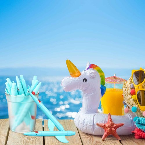 Sinmoe Shark Shaped Pens for Kids Cute Fun Pens Bulk Plastic Novelty Pencil Shark Birthday Party Favor Blue Ocean Beach Theme School Supplies for Student Gift Prize Adult Office Stationery(48 Pcs)