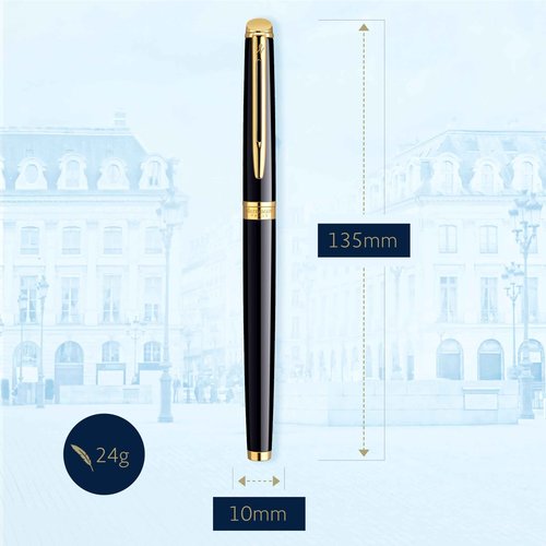 Waterman Hémisphère Fountain Pen Black with Gold Trim Medium Nib Blue Ink Gift Box