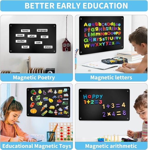 Magnetic Board by [Brand Name] - 17.7" x 11.8" Black Metal Bulletin Board for Photos, Notes & More