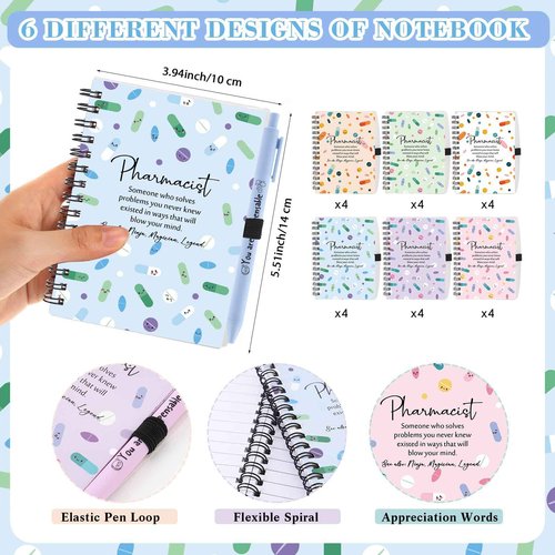 Sayglossy 48 Pcs Pharmacy Appreciation Gifts Christmas Pharmacy Technician Gifts Sets Pharmacist Spiral Notebooks with Appreciation Pens for Medical Assistants Students