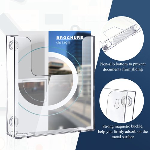 Thyle 2 Pcs 6.7 Inch Acrylic Brochure Holder Wall Mount Flyer Holder Clear Literature Organizer magnetic File Magazine Display Stand Plastic Pamphlet Organizer Mail Display Stand for Wall