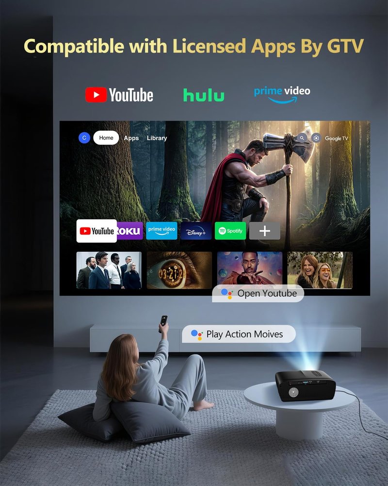 2200 ANSI Smart Projector 4K HDR, LED Daylight Projectors with Licensed Apps, Wifi6 Bluetooth DB Audio TOF Auto Focus HDMI ARC Home Theater for Indoor Room & Outdoor Gaming