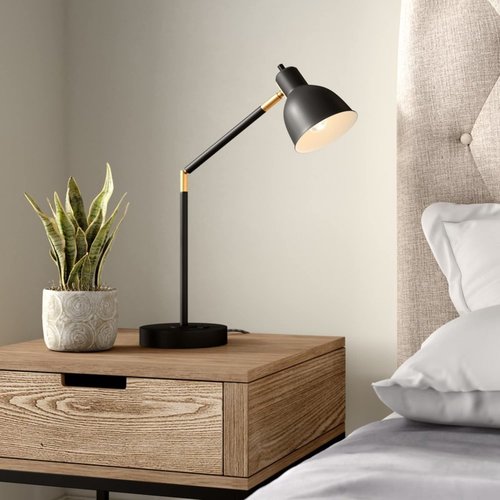 Catalina Lighting 20092-001 Modern Adjustable Desk Light with Power Outlet, Classic Table Lamp for Office, Dorm, or Bedroom, Reading Light Nightstand Lamp, Bulb NOT Included, 20.75", Black