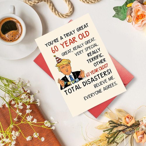 Funny Trump 60th Birthday Card, Naughty Donald 60th Birthday Gifts Cards for Men Women, Great 60 Year Old Birthday Gifts for Him Her, Unique 60th Bday Decorations Ideas