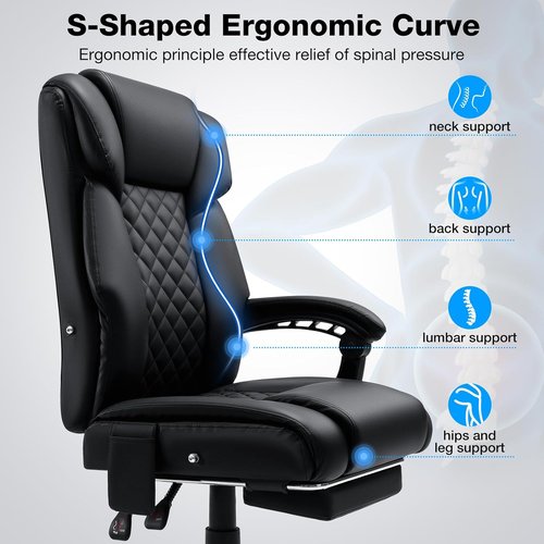 HOFFREE Ergonomic Massage Office Chair - Heated & 7-Point Vibration | Reclining High Back, Footrest, Black