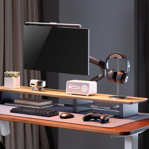 IVE Design White Oak Wood Desk Shelf for Top of Desk 44 Inch Length Wood Monitor Riser with Middle Shelf